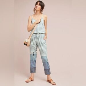 NWT Anthropologie Light Blue & White Striped Wide-Leg Jumpsuit